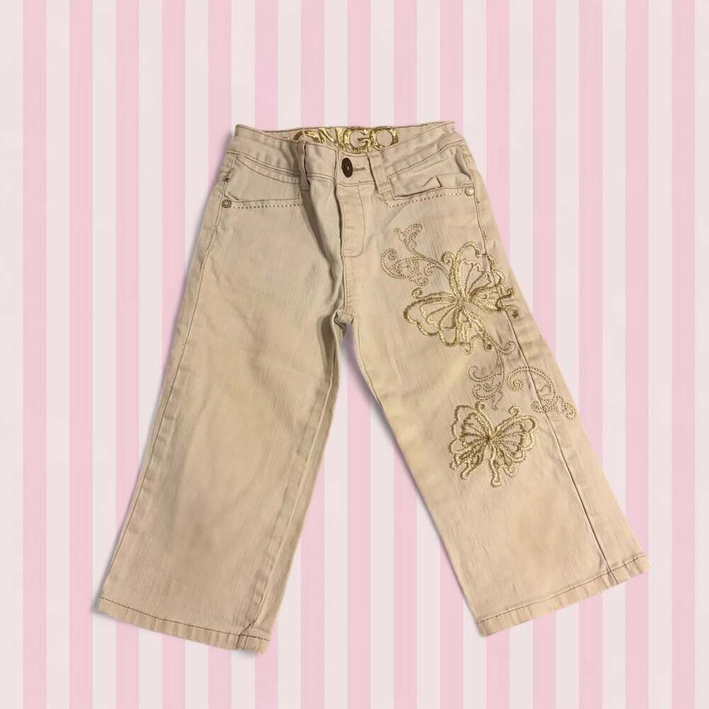 Bongo Embroidered Butterfly Capri Jeans Cream Size 8